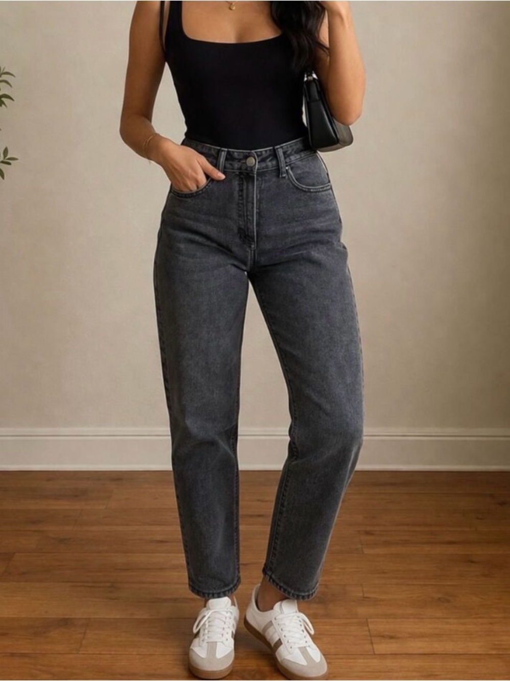 Abercrombie & Fitch High-Rise Straight Leg “Mom” Jeans - Charcoal